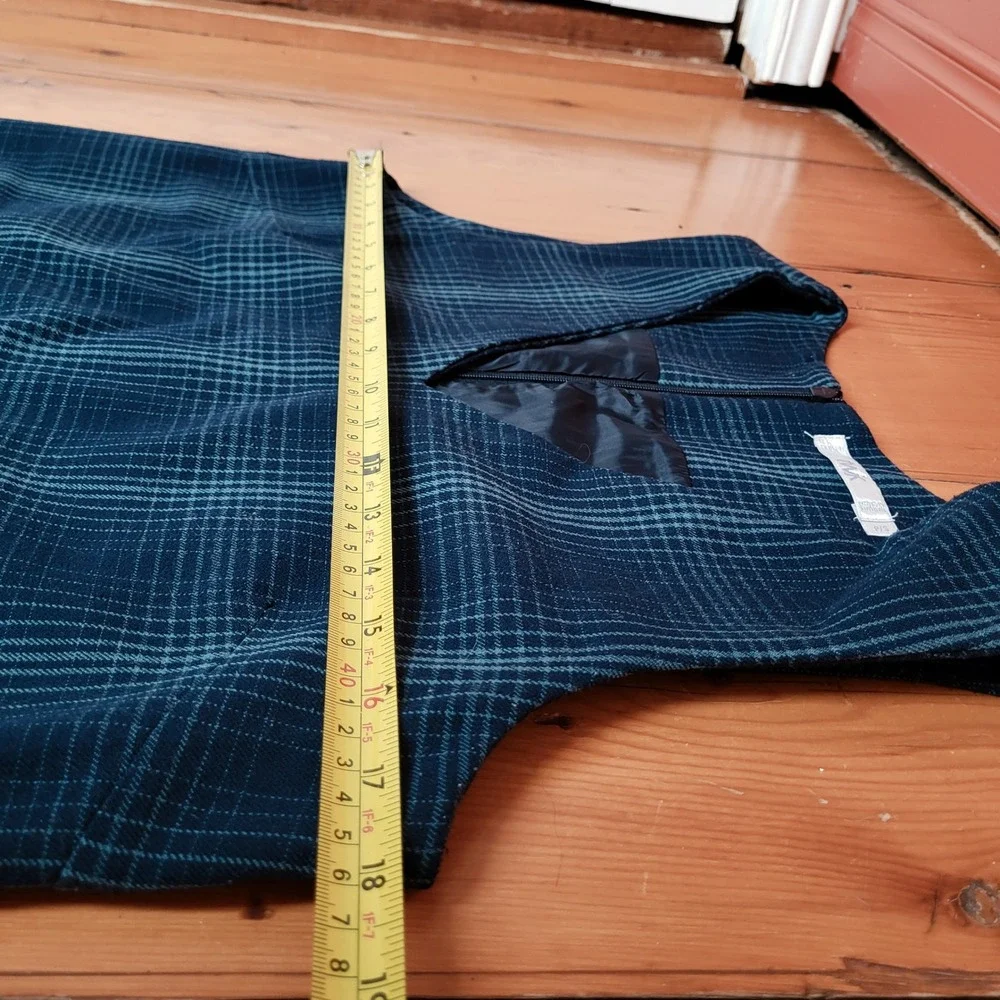 TWIK Plaid Pinafore Dress Navy Blue Teal Academia Layering Jumper Dress Small - Picture 13 of 14